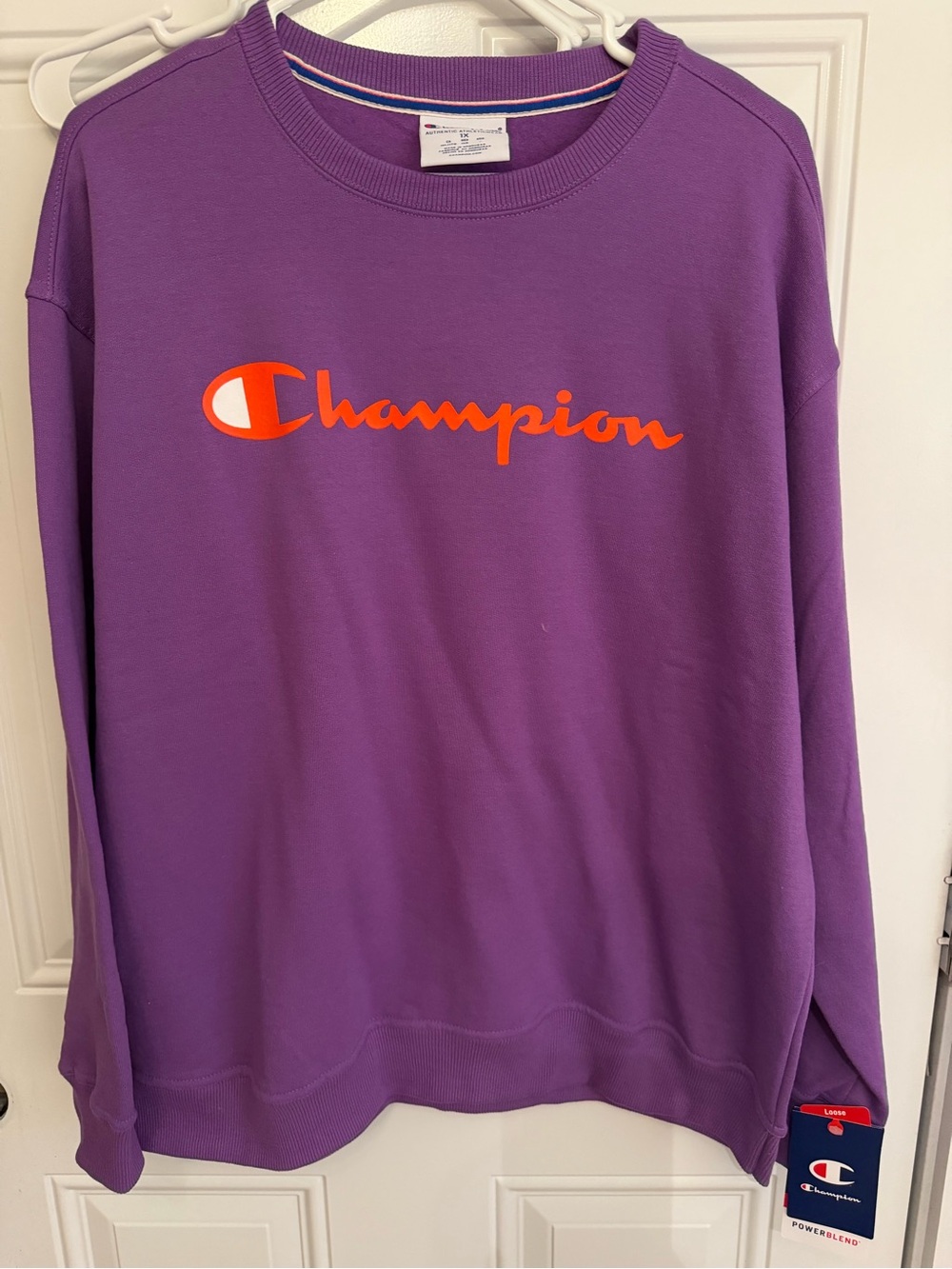 Champion Purple Crewneck Sweatshirt with Orange Logo